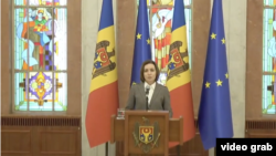 Președinta Maia Sandu vorbind la conferința de presă organizată după ședința Consiliului Suprem de Securitate dedicată incidentelor din regiunea transnitreană, Chișinău, 26 aprilie 2022.