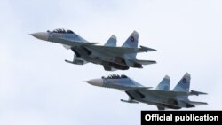 Armenia -- Su-30SM fighter jets of the Armenian Air Force fly over Yerevan, May 5, 2020. 