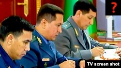 Türkmenistanyň baş prokurory Ý.Ýazmyradow, içeri işler ministri I.Mulikow we Türkmenistanyň Döwlet serhet gullugynyň täze başlygy Aman Garaýew. 2012 ý.