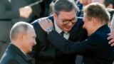 Președinții Vladimir Putin și Aleksandar Vucic, împreună cu șeful Gazprom, Aleksei Miller, la Belgrad, 17 ianuarie 2019