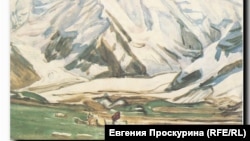 Лагерь альпинистов у подножия пика Ленина. Акварель Евгения Абалакова