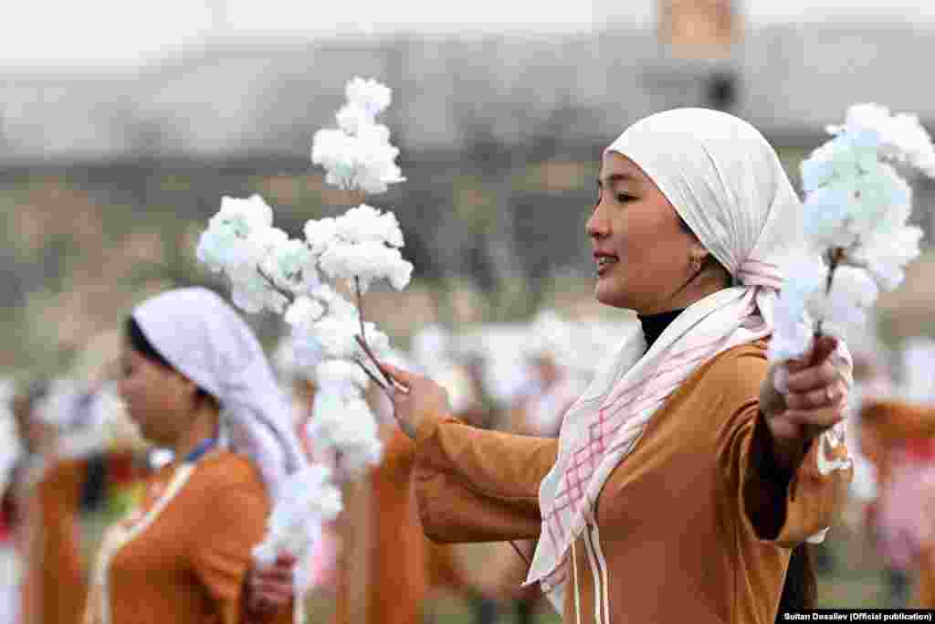 Performers dance in Batken, Kyrgyzstan.