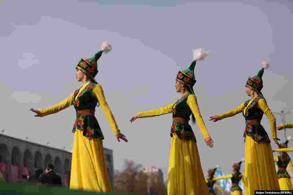 Dancers in traditional dress perform in Bishkek.