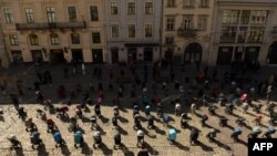 Outside the Lviv City Council, 109 empty strollers signified the number of children killed so far in the ongoing Russian invasion of Ukraine.