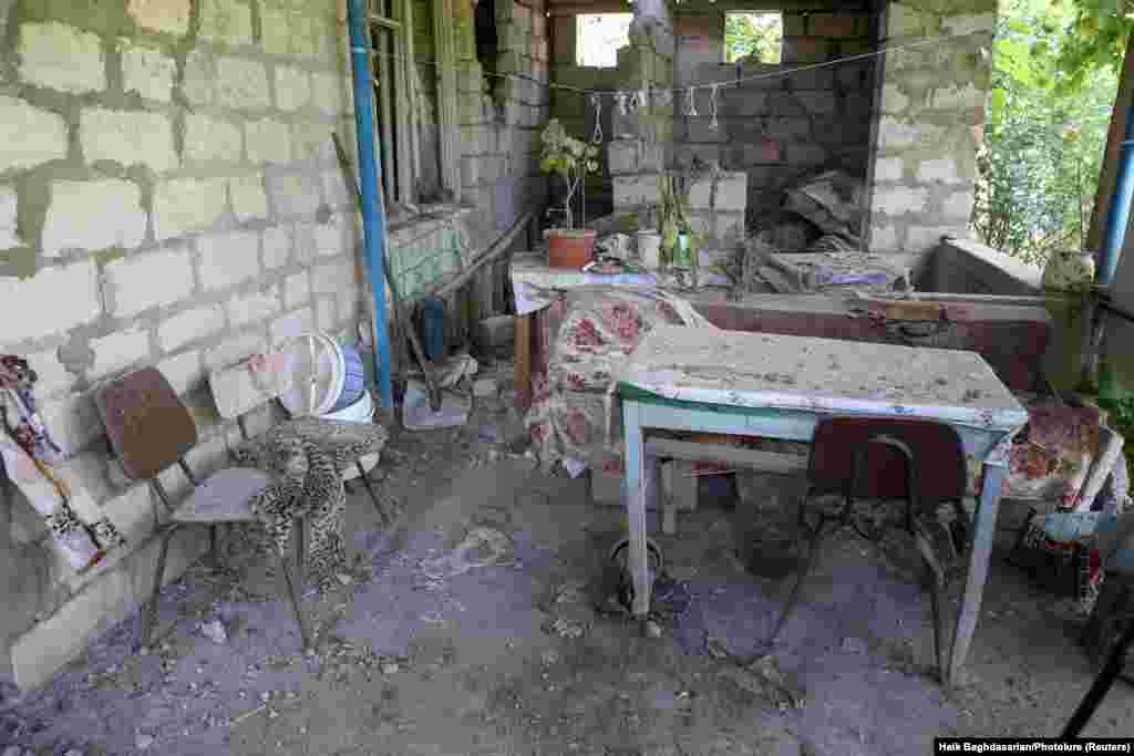 A damaged home in the Armenian village of Aygepar