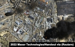 Супутниковий знімок Чернігова у час інтенсивних російських обстрілів, 16 березня 2022