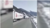 Trucks stuck in a long queue at the Upper Lars checkpoint along the Russian-Georgian border, March 22, 2022.