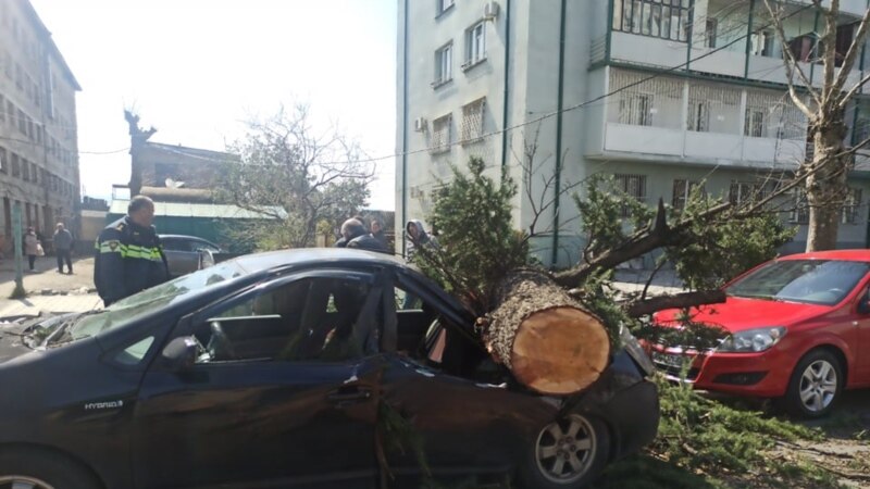 Ветер в Кутаиси сорвал крыши с домов и повалил деревья 