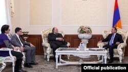 Armenia - Hovik Abrahamian (R), Speaker of the Armenian Parliament, meets with the OSCE PA's President Riccardo Migliori (S from L), Secretary General Tina Shon (L), and Tonino Pizula, head of the OSCE PA's observers' mission at the presidential election 