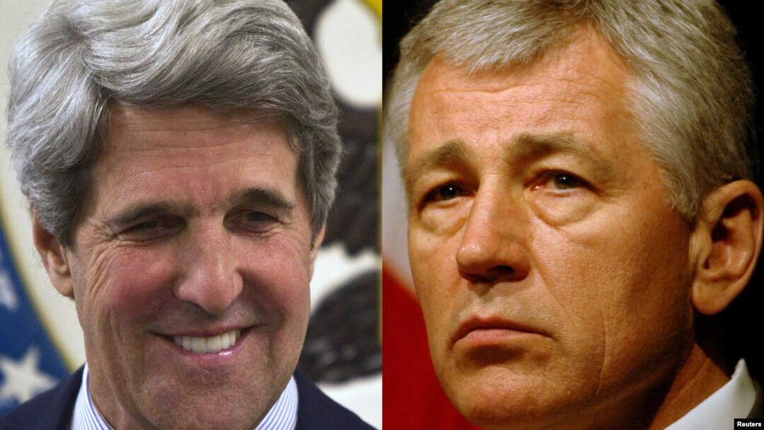 U.S. Secretary of State John Kerry (left) and Defense Secretary Chuck Hagel (combo photo)