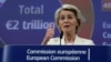 European Commission President Ursula von der Leyen speaks to reporters in Brussels on July 16 while unveiling a proposal for the EU's next seven-year budget. 