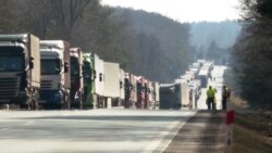 Ukrainian Anti-War Activists Block Trucks At Polish-Belarus Border