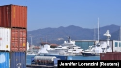  The 140-meter superyacht Scheherazade, shown in March at an Italian port, was ordered seized by Italian authorities on May 6.
