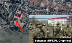 Якщо порівняти відео з картою, то можна побачити, з якої сторони школи розташували військові РФ