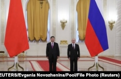 Президент Росії Володимир Путін (праворуч) під час зустрічі зі своїм китайським колегою Сі Цзіньпіном у Кремлі, Москва, 2019 рік