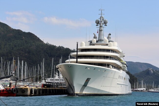 Billionair Roman Abramovich&#39;s Eclipse is one of the world&#39;s longest private yachts at 162 meters. Estimated to be worth $500 million, the Eclipse escaped seizure by sailing to the Turkish port of Marmaris. Abramovich has had longtime ties with Putin and built his fortune with the help of Kremlin insiders.