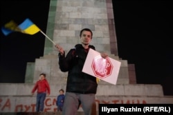 Александър Стоцки на протест в подкрепа на Украйна на 24 март в София