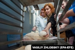 Kjo fotografi e bërë më 22 mars 2022 tregon vullnetarët teksa pjekin bukë për ushtarakët në Harkiv.