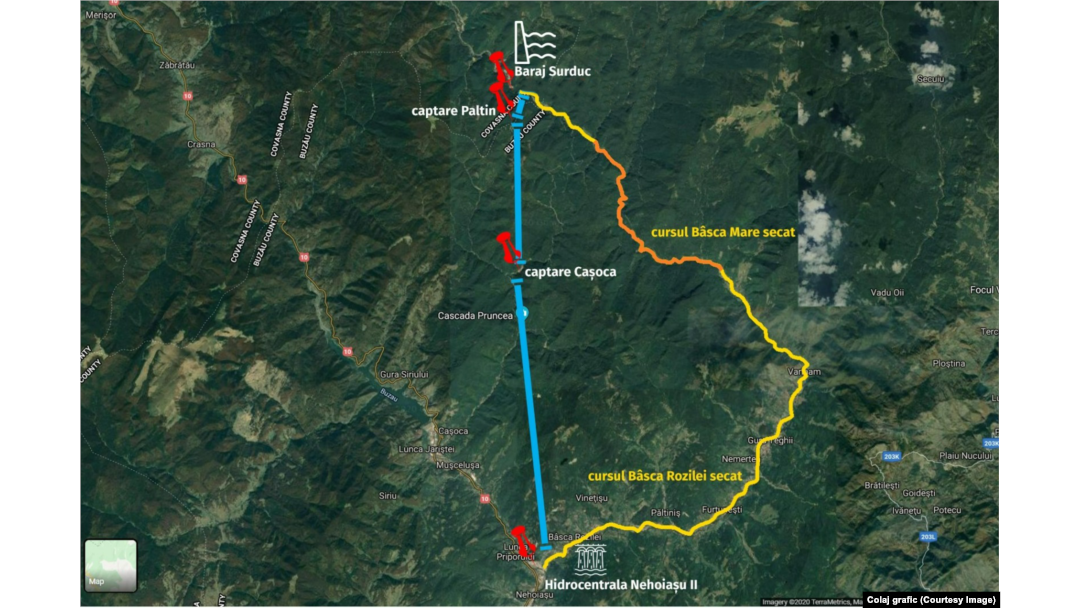 Devierea apei din Bâsca Mare de la barajul Surduc la hidrocentrala Nehoiașu II ar urma să afecteze tot debitul albiei naturale râului (în dreapta) care traversează, după confluența cu Bâsca Mică (formând Bâsca Roziliei), mai multe localități.