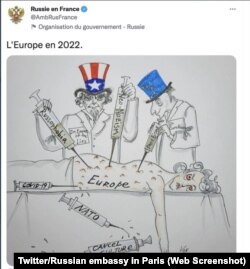 A párizsi orosz követség által posztolt karikatúra kiakasztotta a francia külügyminisztériumot