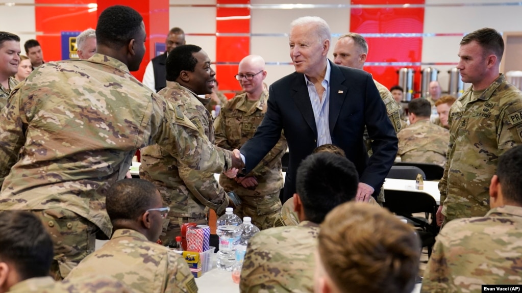 U.S. President Joe Biden meets with U.S. soldiers in Poland on March 25. 