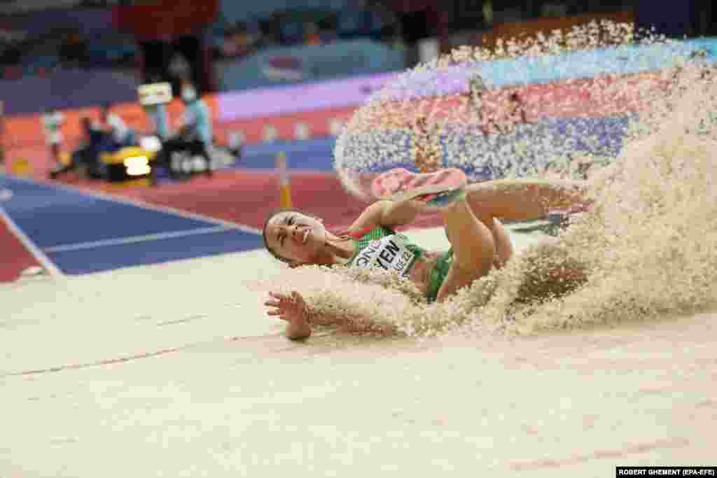 Anasztazia Nguyen of Hungary competes in the women&#39;s long jump final at the World Athletics Indoor Championships in Belgrade, Serbia.&nbsp;