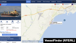 Местоположението на кораба според данните на VesselFinder