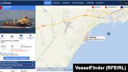  Местоположението на кораба съгласно данните на VesselFinder 