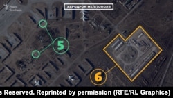 Locations at the airfield that could be used to house an air-defense system or to store equipment and ammunition (5), as well as a site that could be used for the storage of fuel and lubricants (6).