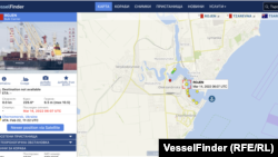 Местоположението на кораба според данните на VesselFinder