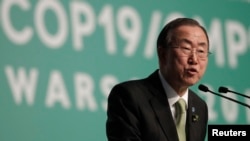 Генеральный секретарь ООН Пан Ги Мун на климатическом саммите ООН. Варшава, 19 ноября 2013 года. 