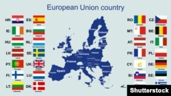 Европа Биримдигине мүчө мамлекеттердин картасы.