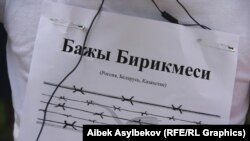 Один из плакатов участников акции против вступления КР в Таможенный союз. Бишкек, 5 мая 2014 года.