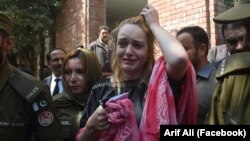 Tereza Hluskova reacts after the court decision to sentence her to eight years and eight months in prison for attempted heroin smuggling in Lahore on March 20.