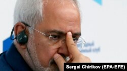 Iranian Foreign Minister Mohammad Javad Zarif attends a session of the Valdai Discussion Club, in Moscow, February 19, 2018