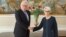Russian Deputy Foreign Minister Sergei Ryabkov (left) and U.S. Deputy Secretary of State Wendy Sherman shake hands at the start of talks in Geneva on September 30.