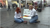 Serbia -- Russian students in Belgrade condemn crimes in Ukraine with a performance, April 28, 2022, Belgrade