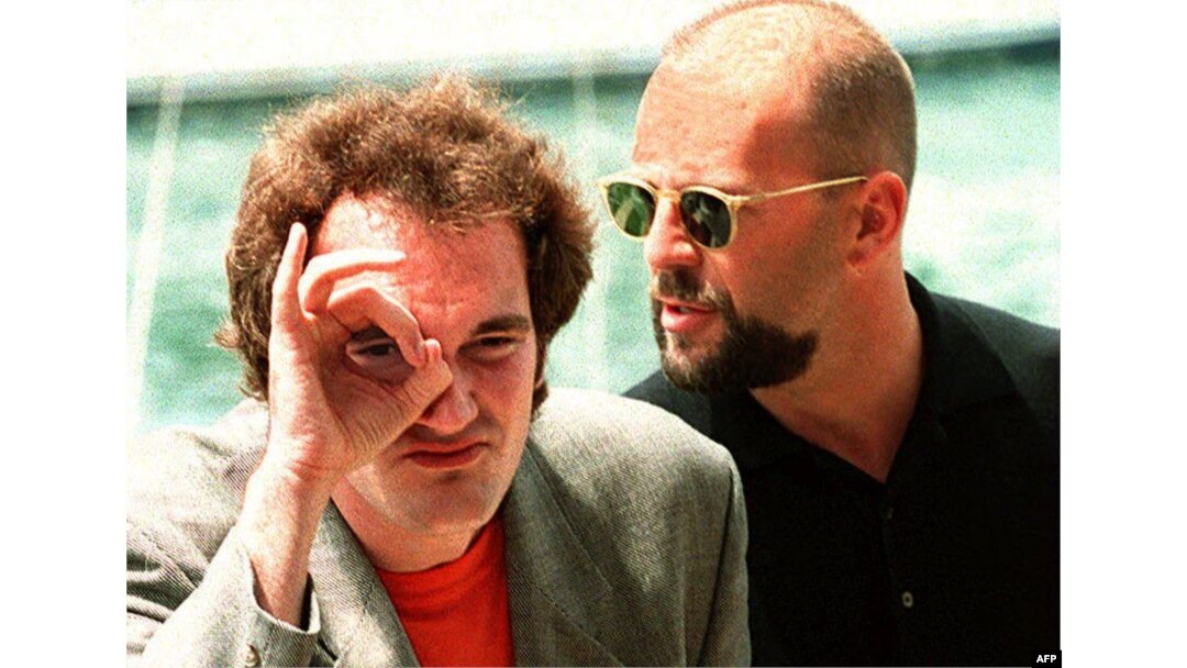 Куентин Тарантино и Брус Уилис по време на фестивала в Кан, 21 май 1994 г.