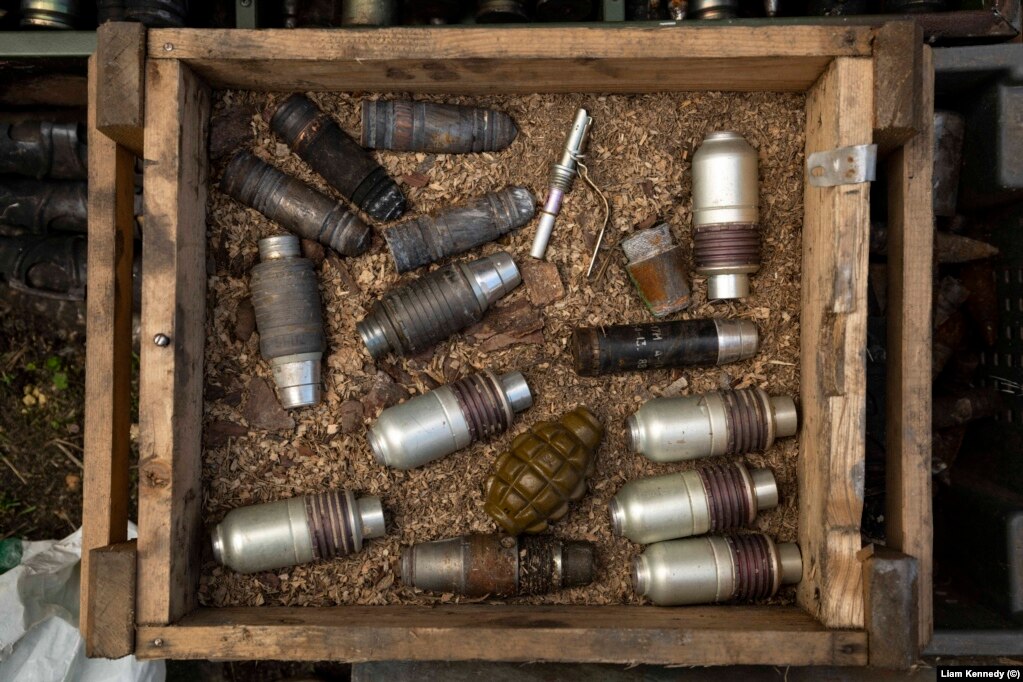 Munitions awaiting disposal at a depot north of Kyiv on April 28.