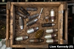 Munitions awaiting disposal at a depot north of Kyiv on April 28.