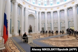 Заседание Совета безопасности России, на котором его члены высказались за признание независимости так называемых народных республик на востоке Украины. 21 февраля 2022 года