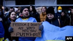 Протест в Белгия срещу руската инвазия в Украйна. Снимката е от 24 февруари