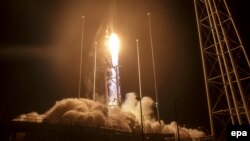 The Orbital ATK's Antares rocket blasts off from its Virginia launchpad on October 17.