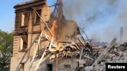 Școala din Bilohorivka distrusă de o rachetă rusească, 8 mai 2022