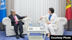 Secretarul general ONU António Guterresși șefa guvernului Moldovean Natalia Gavrilița, Chișinău, 9 mai 2022