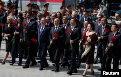 Maduro (third from left, front) was among the foreign leaders in Moscow for Russia Victory Day ceremonies on May 9, 2015.
