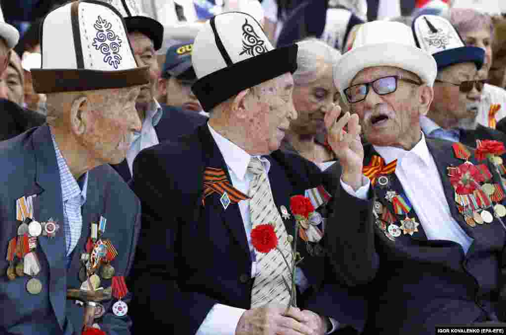 World War II veterans attend Victory Day celebrations in Bishkek on May 9.