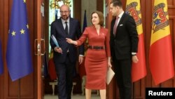 Președinta Republicii Moldova, Maia Sandu, și președintele Consiliului European, Charles Michel, Chișinău, 4 mai 2022