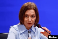Președinta Republicii Moldova, Maia Sandu, la o conferință de presă după reuniunea „Coaliției de Voință”, la Kiev, Ucraina, pe 24 august 2026