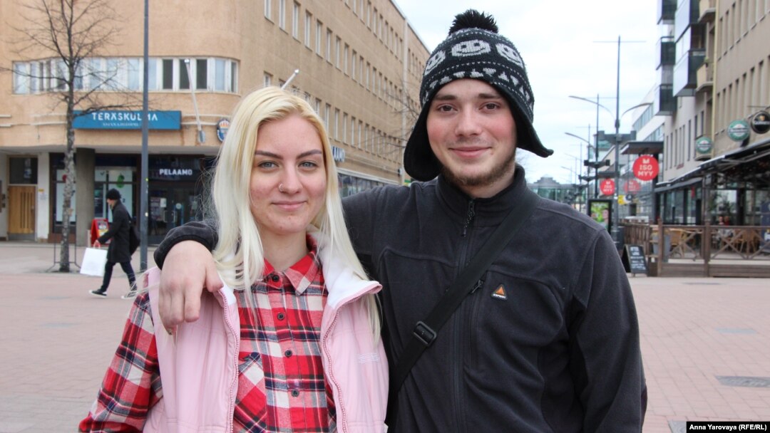 Viktoria Kuznetsova and Denys Fedotov in the Finnish town of Joensuu, which they got to after a harrowing journey from Ukraine via Russia. 